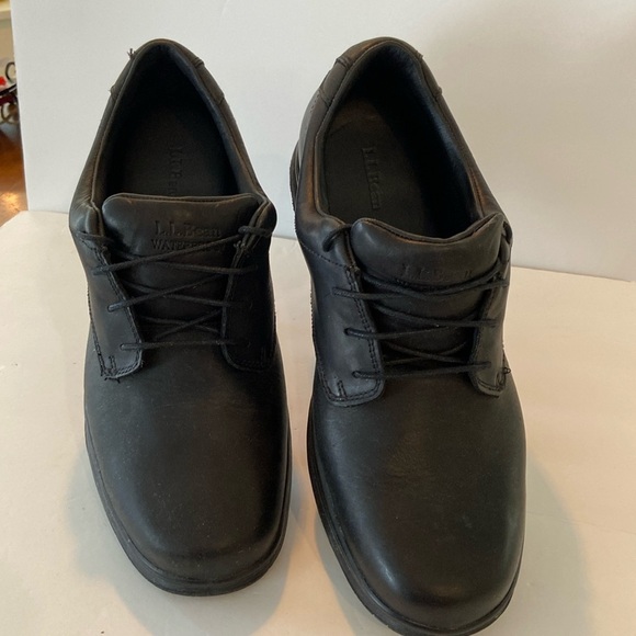 L.L. Bean Black Leather Work Oxfords No Skid Sole Tie Up Laces. Size 14W - Picture 4 of 13